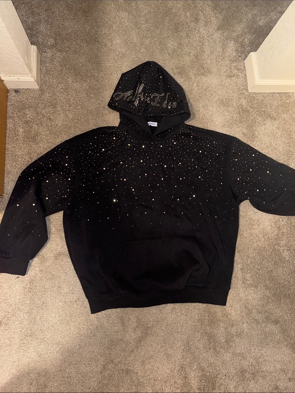 Aelfric Eden Black Hoodie with Rhinestone Detailing